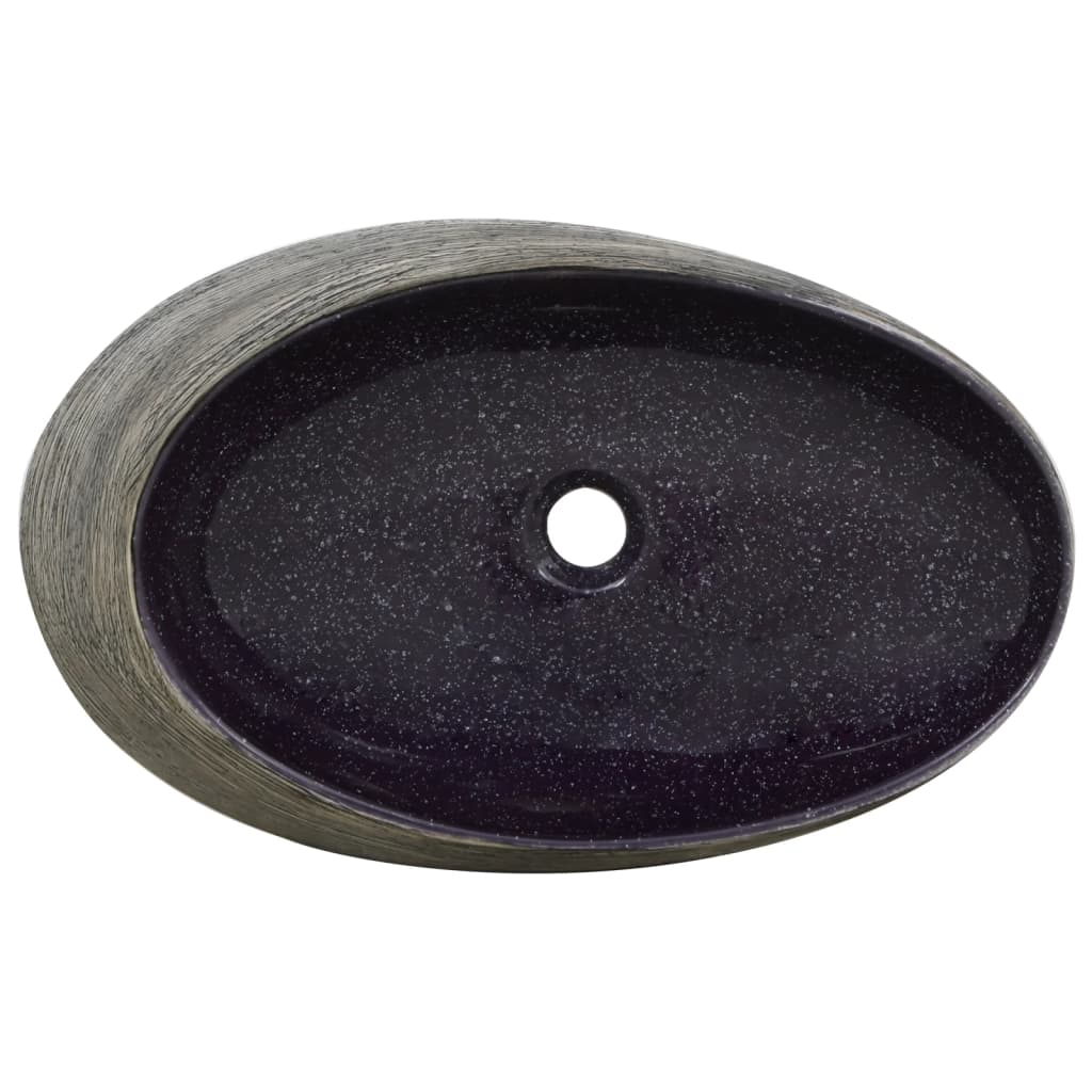 Countertop washbasin purple and grey oval 59x40x14 cm ceramic