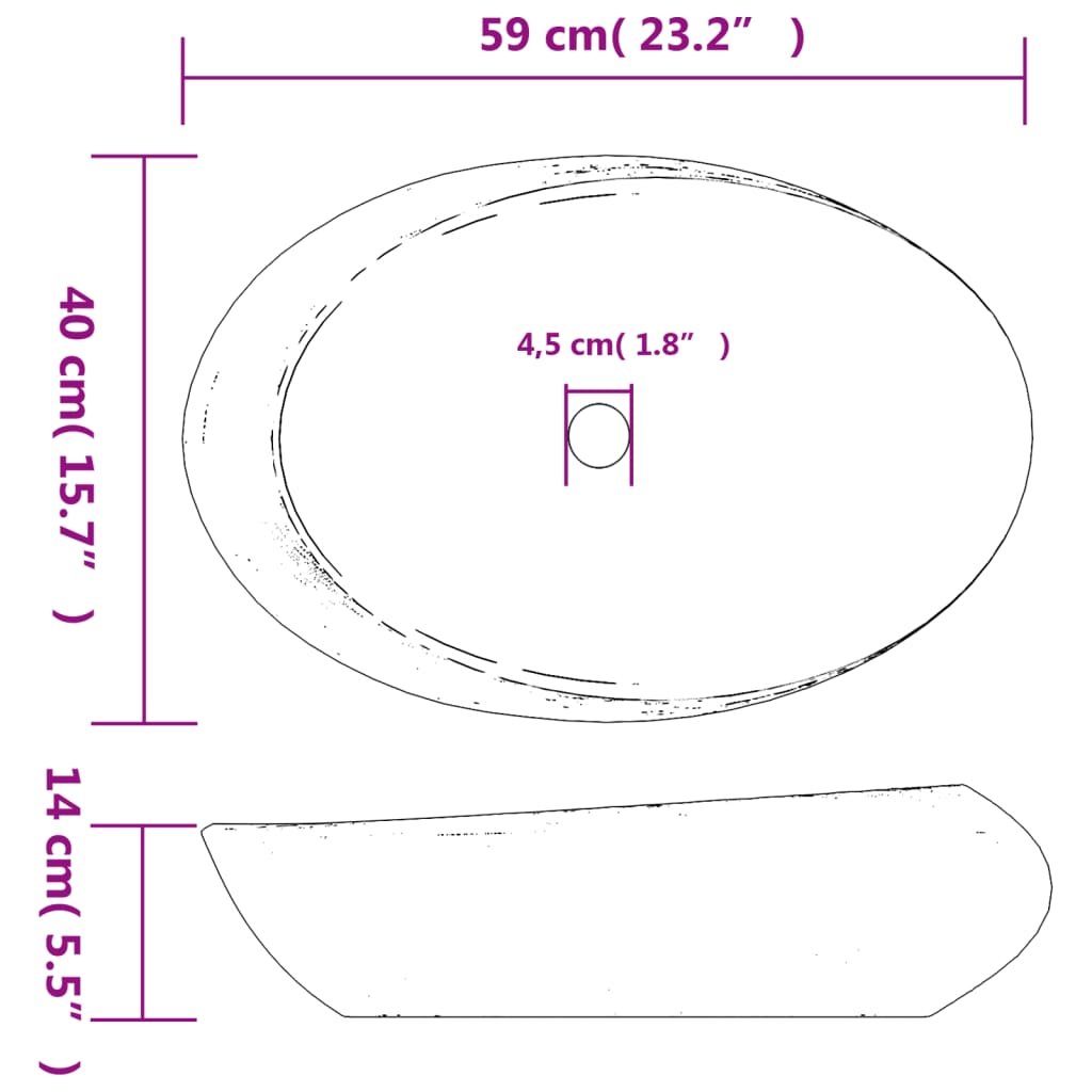 Countertop washbasin purple and grey oval 59x40x14 cm ceramic