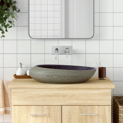 Countertop washbasin purple and grey oval 59x40x14 cm ceramic