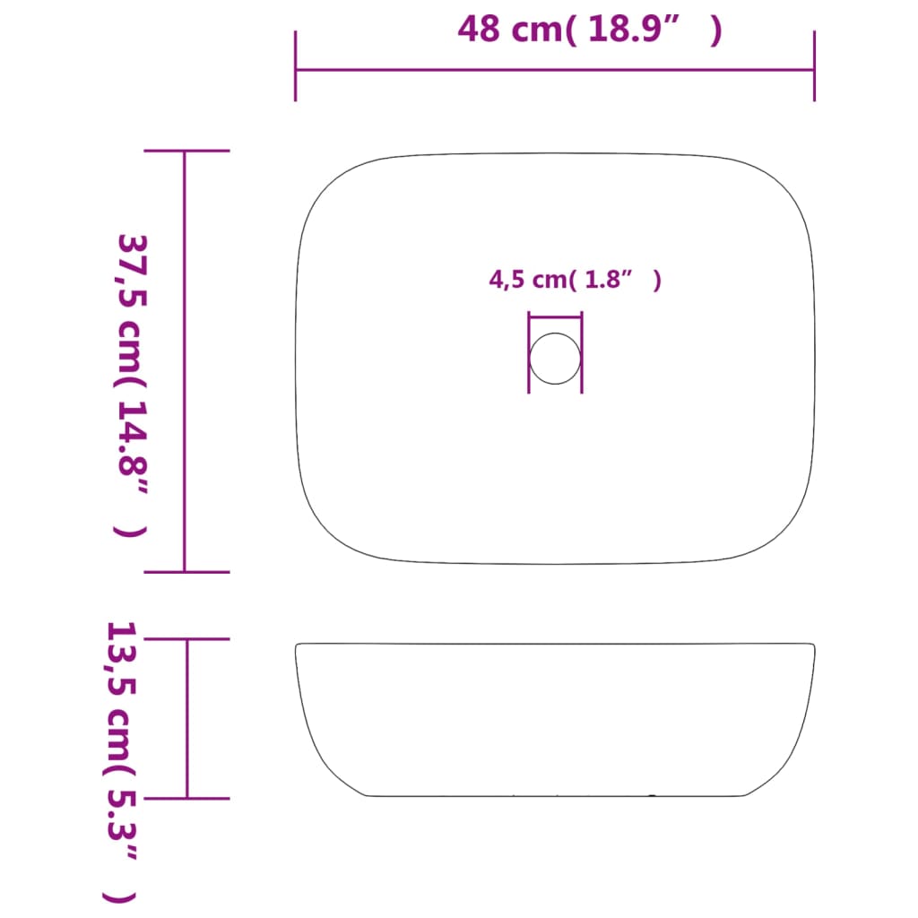 Countertop washbasin grey black rectangle 48x37,5x13,5cm ceramic