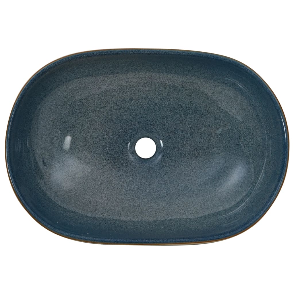 Aufsatzwaschbecken Sandfarben Blau Oval 59x40x14 cm Keramik