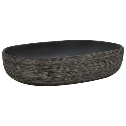 Aufsatzwaschbecken Grau und Schwarz Oval 59x40x14 cm Keramik