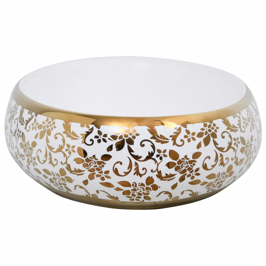 Countertop washbasin white and golden oval 59x40x15 cm ceramic