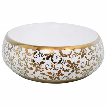 Countertop washbasin white and golden oval 59x40x15 cm ceramic