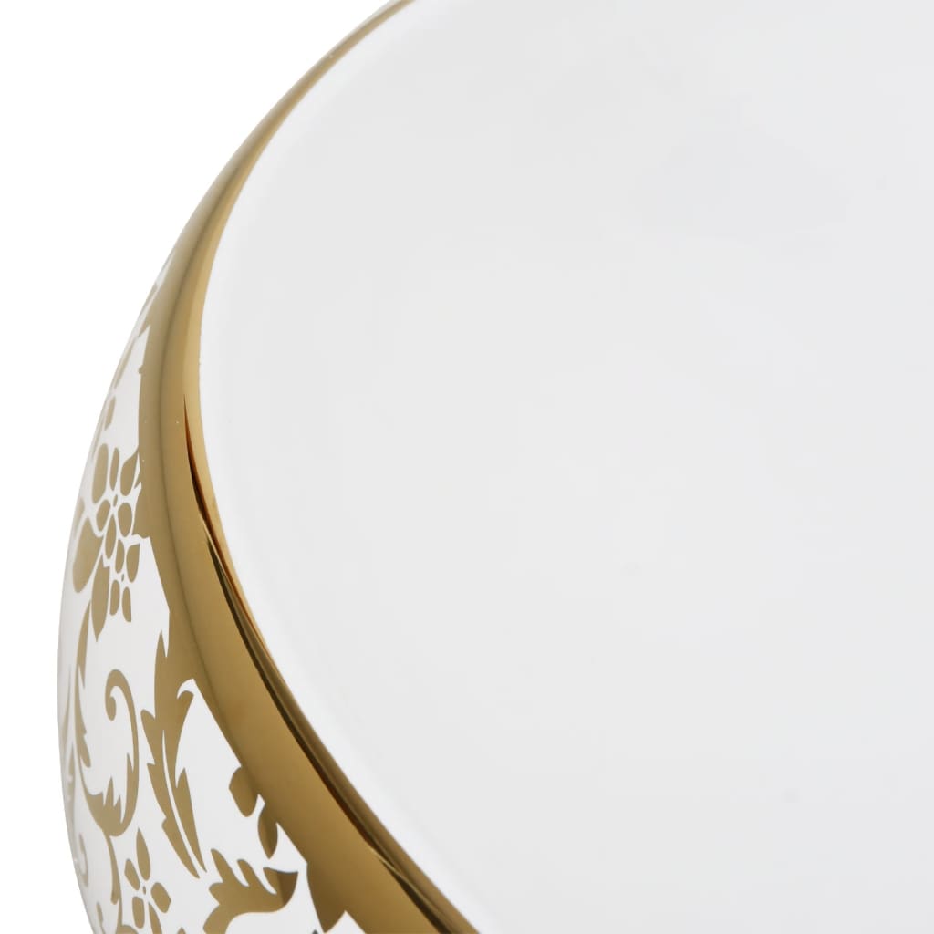 Countertop washbasin white and golden oval 59x40x15 cm ceramic