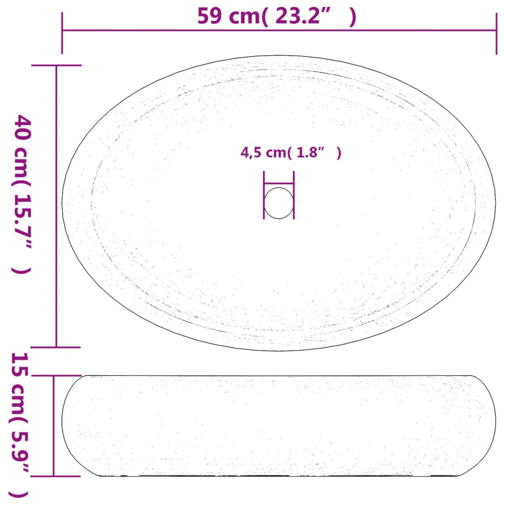 Countertop washbasin white and golden oval 59x40x15 cm ceramic