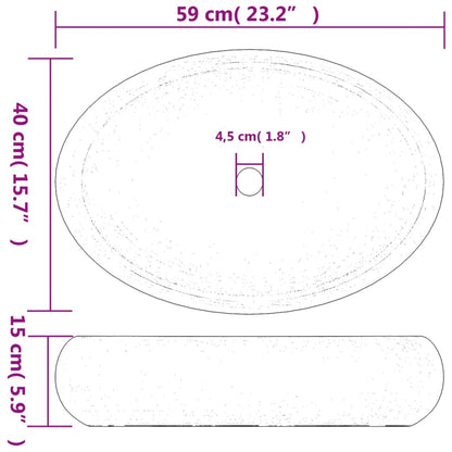 Countertop washbasin white and golden oval 59x40x15 cm ceramic