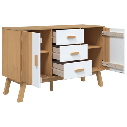 Sideboard OLDEN Weiß und Braun 114x43x73,5 cm Massivholz Kiefer