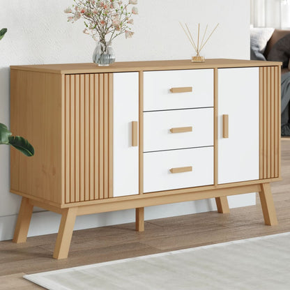 Sideboard OLDEN Weiß und Braun 114x43x73,5 cm Massivholz Kiefer