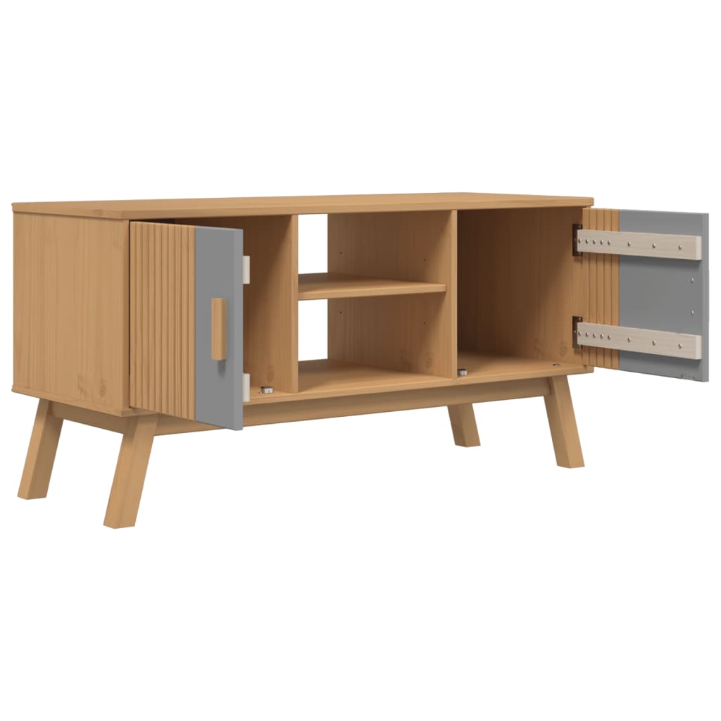 TV-Schrank OLDEN Grau und Braun 114x43x57 cm Massivholz Kiefer