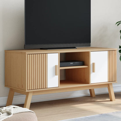 TV-Schrank OLDEN Weiß und Braun 114x43x57 cm Massivholz Kiefer