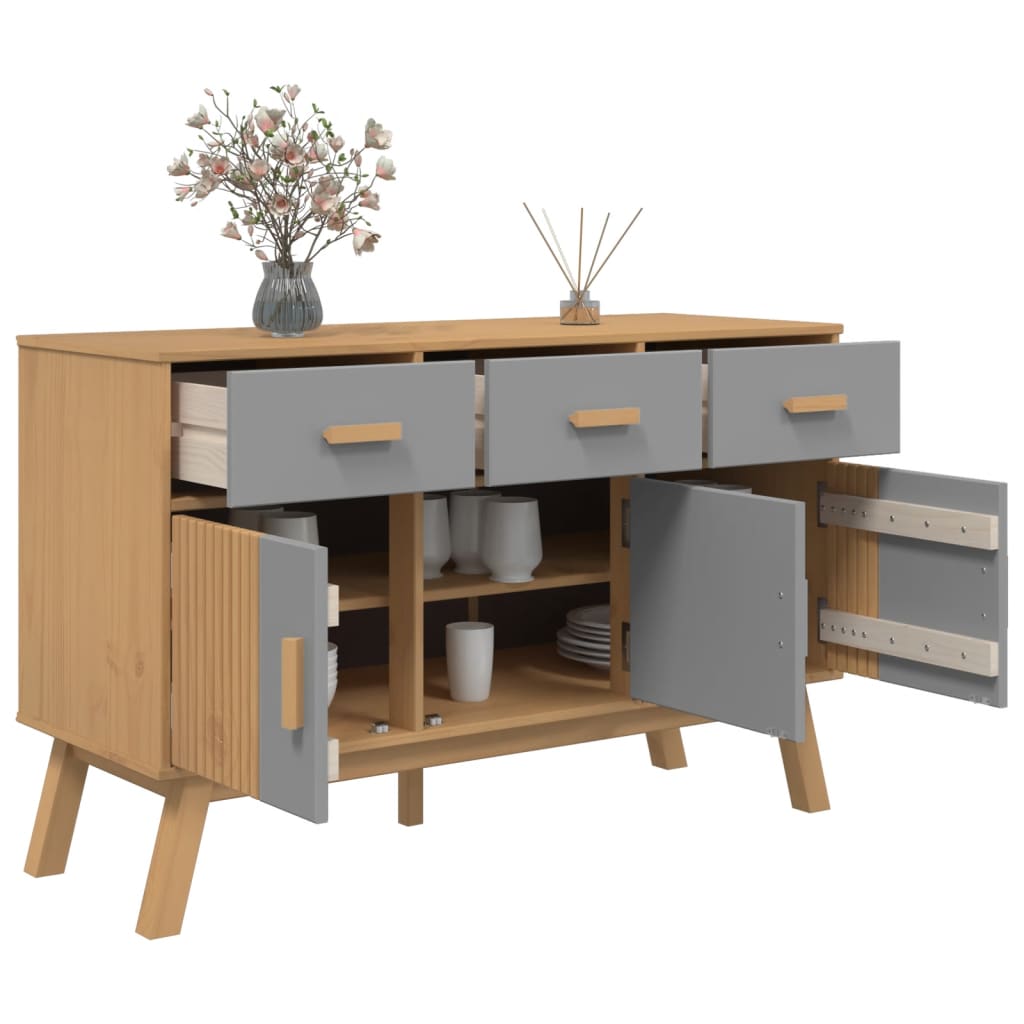 Sideboard OLDEN Grau und Braun 114x43x73,5 cm Massivholz Kiefer