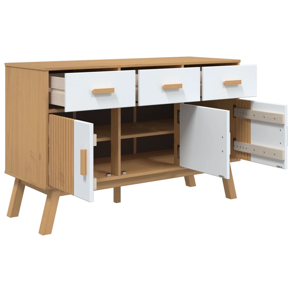 Sideboard OLDEN Weiß und Braun 114x43x73,5 cm Massivholz Kiefer