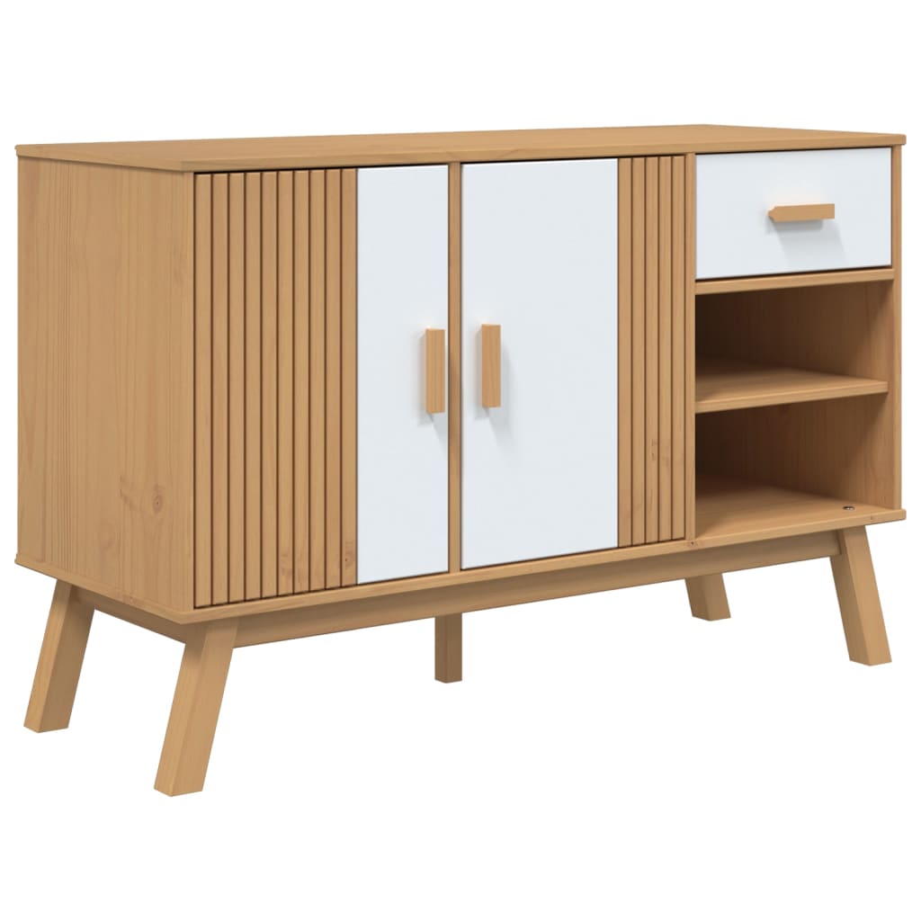 Sideboard OLDEN Weiß und Braun 114x43x73,5 cm Massivholz Kiefer