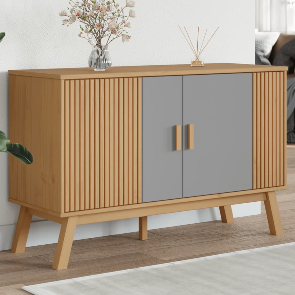 Sideboard OLDEN Grau und Braun 114x43x73,5 cm Massivholz Kiefer