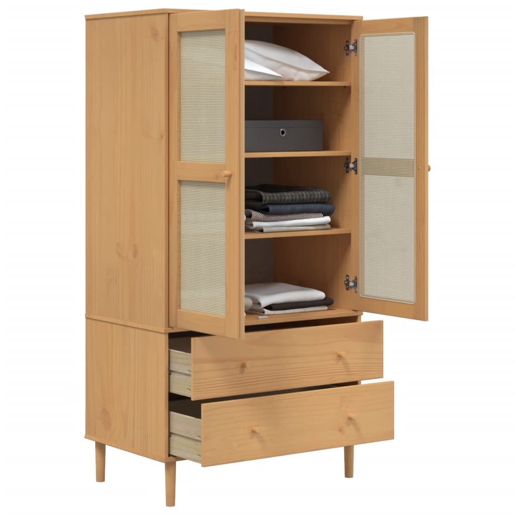 Kleiderschrank SENJA Rattan-Optik Braun 90x55x175cm Kiefernholz