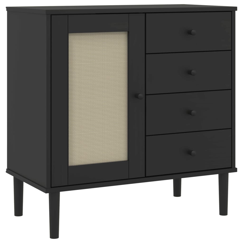 Sideboard SENJA Rattan-Optik Schwarz 80x40x80 cm Kiefernholz