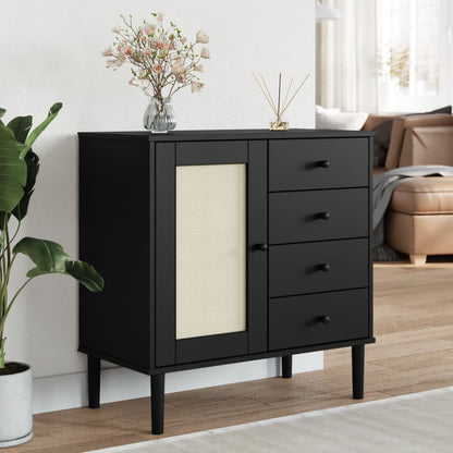 Sideboard SENJA Rattan-Optik Schwarz 80x40x80 cm Kiefernholz