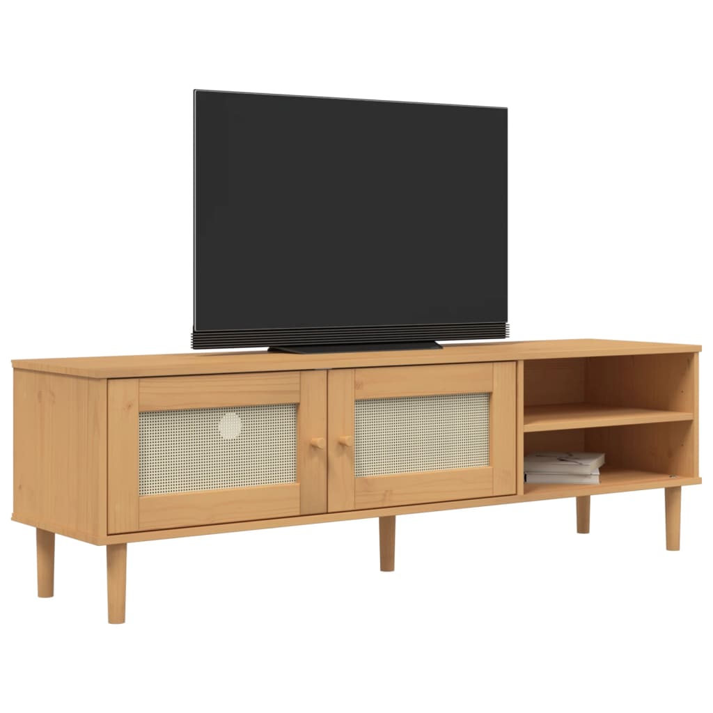 TV-Schrank SENJA Rattan-Optik Braun 158x40x49 cm Kiefernholz