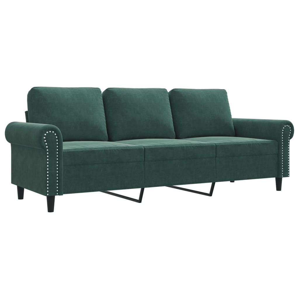 3-seater sofa dark green 180 cm velvet