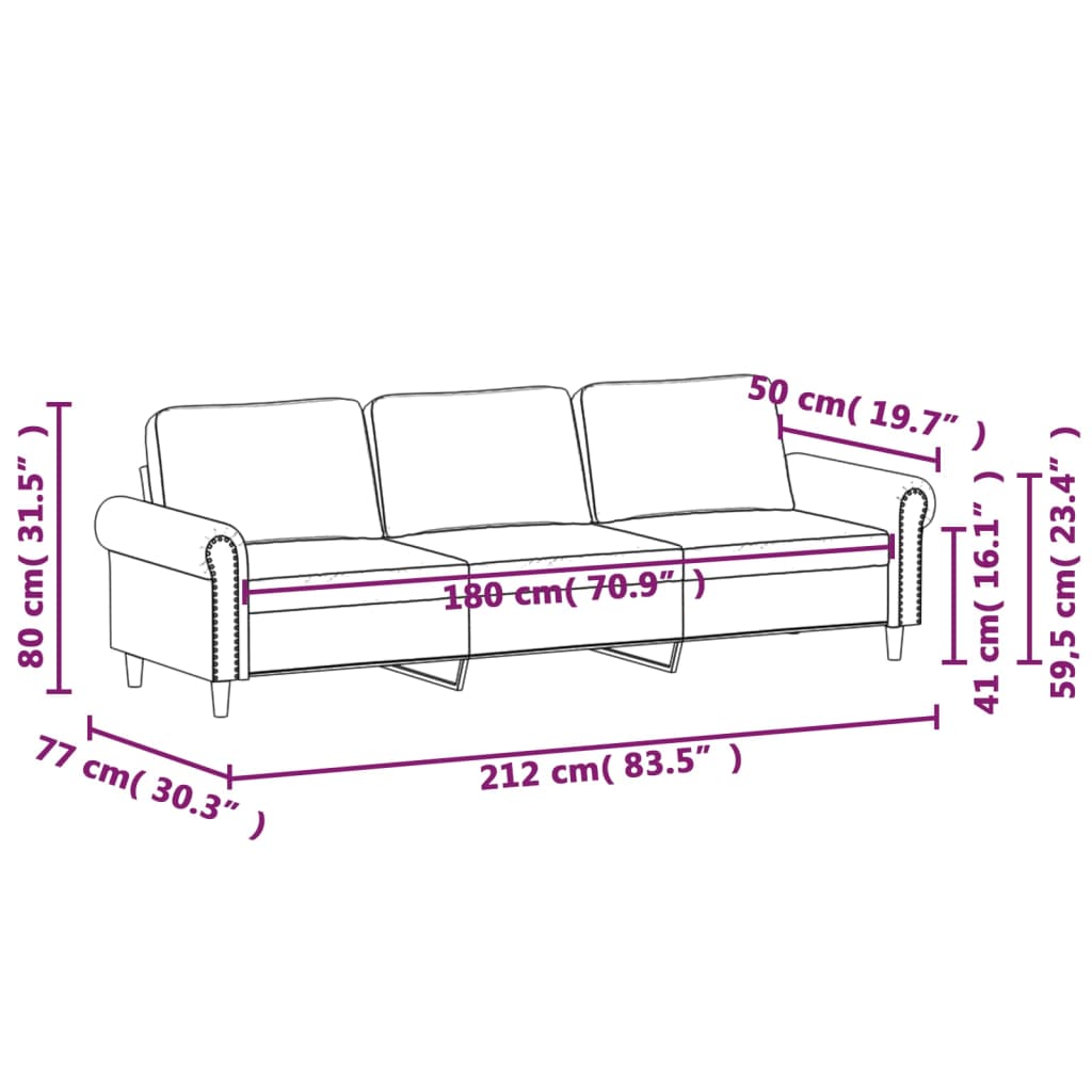 3-Sitzer-Sofa Weinrot 180 cm Samt