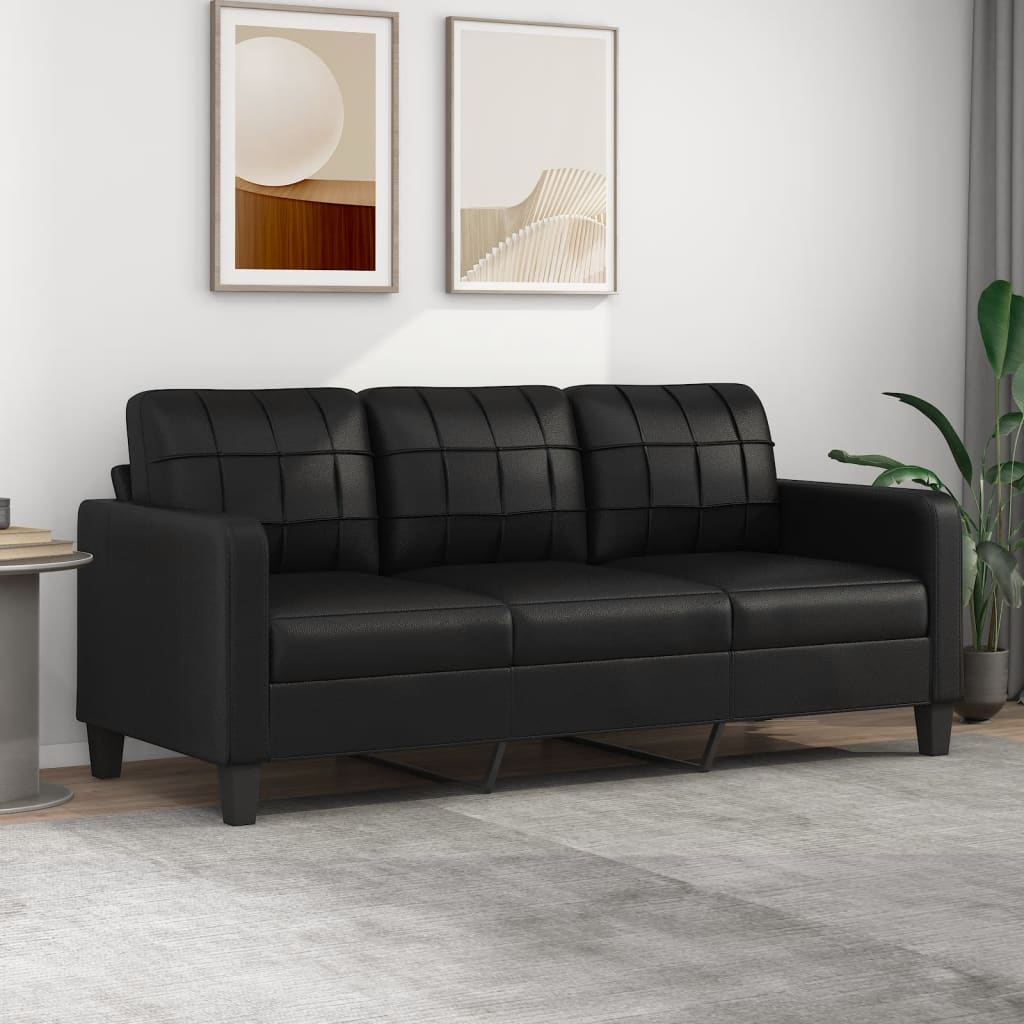 3-seater sofa black 180 cm imitation leather