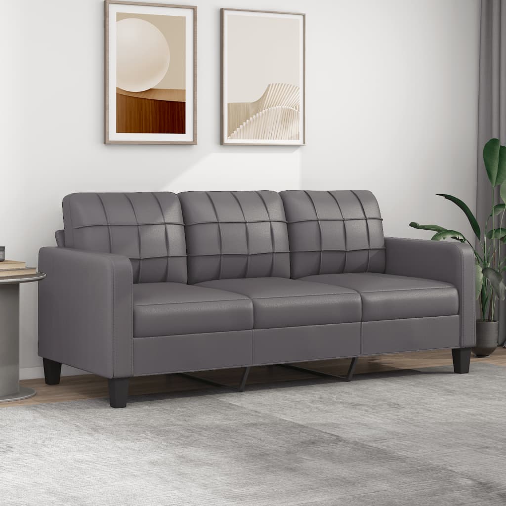 3-seater sofa grey 180 cm faux leather