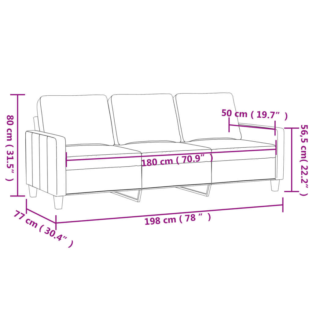 3-Sitzer-Sofa Schwarz 180 cm Kunstleder