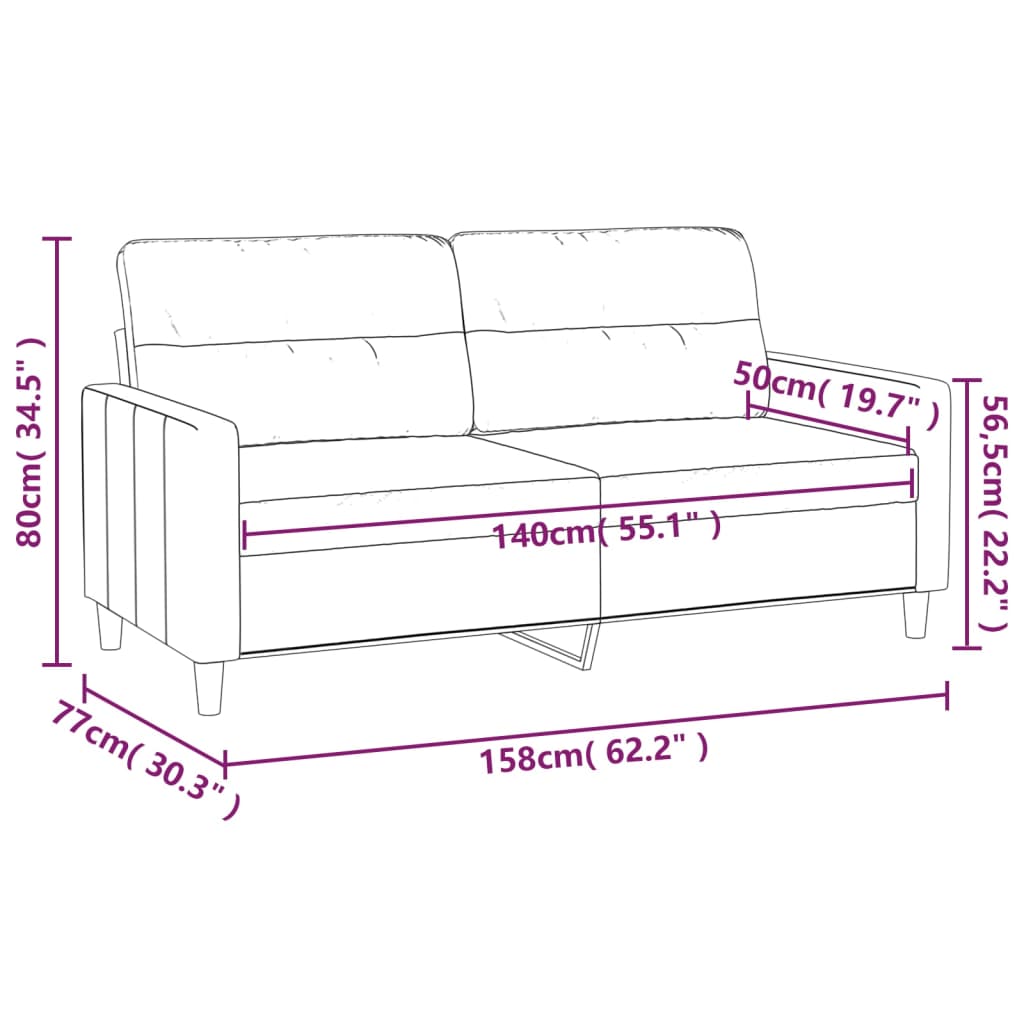 2-seater sofa brown 140 cm fabric