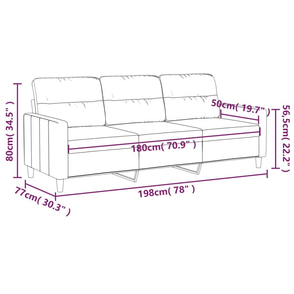 3-seater sofa black 180 cm fabric