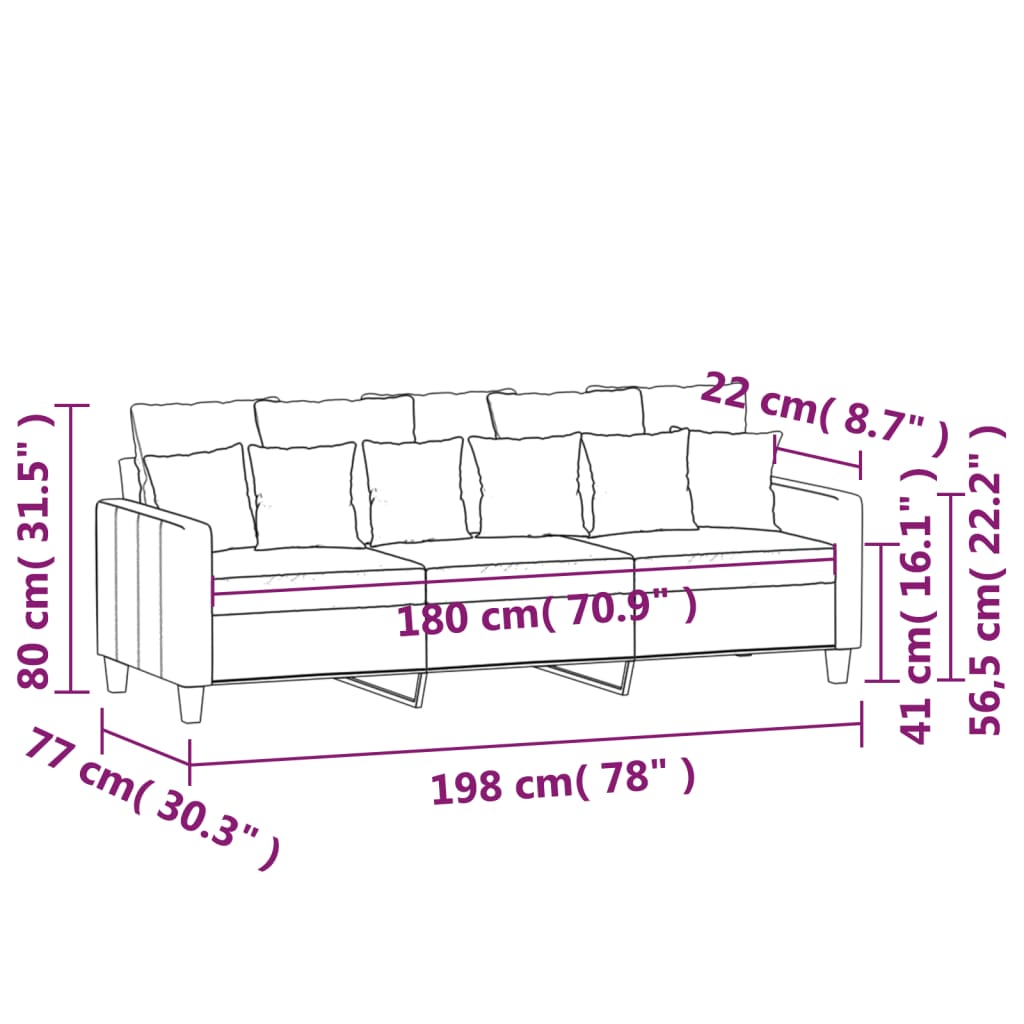 3-Sitzer-Sofa Creme 180 cm Stoff