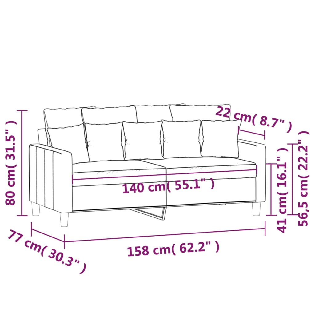 2-Sitzer-Sofa Schwarz 140 cm Samt