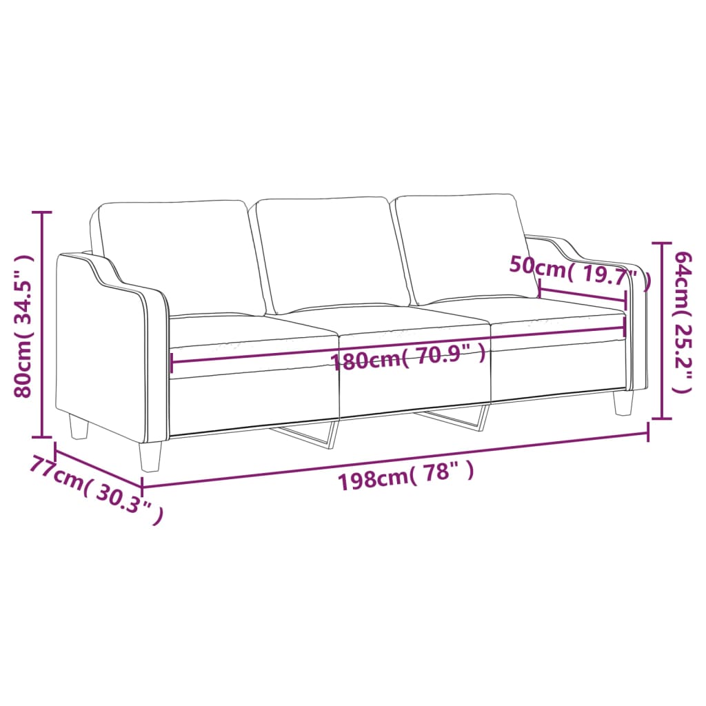 3-Sitzer-Sofa Creme 180 cm Stoff