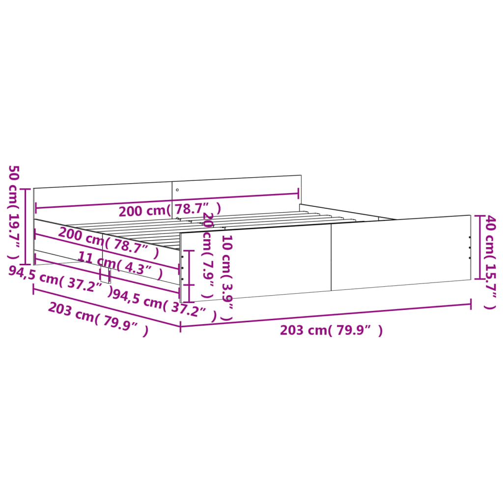 Bettgestell mit Kopf- und Fußteil Weiß 200x200 cm