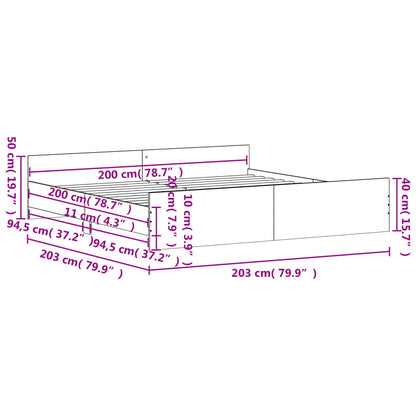 Bettgestell mit Kopf- und Fußteil Betongrau 200x200 cm