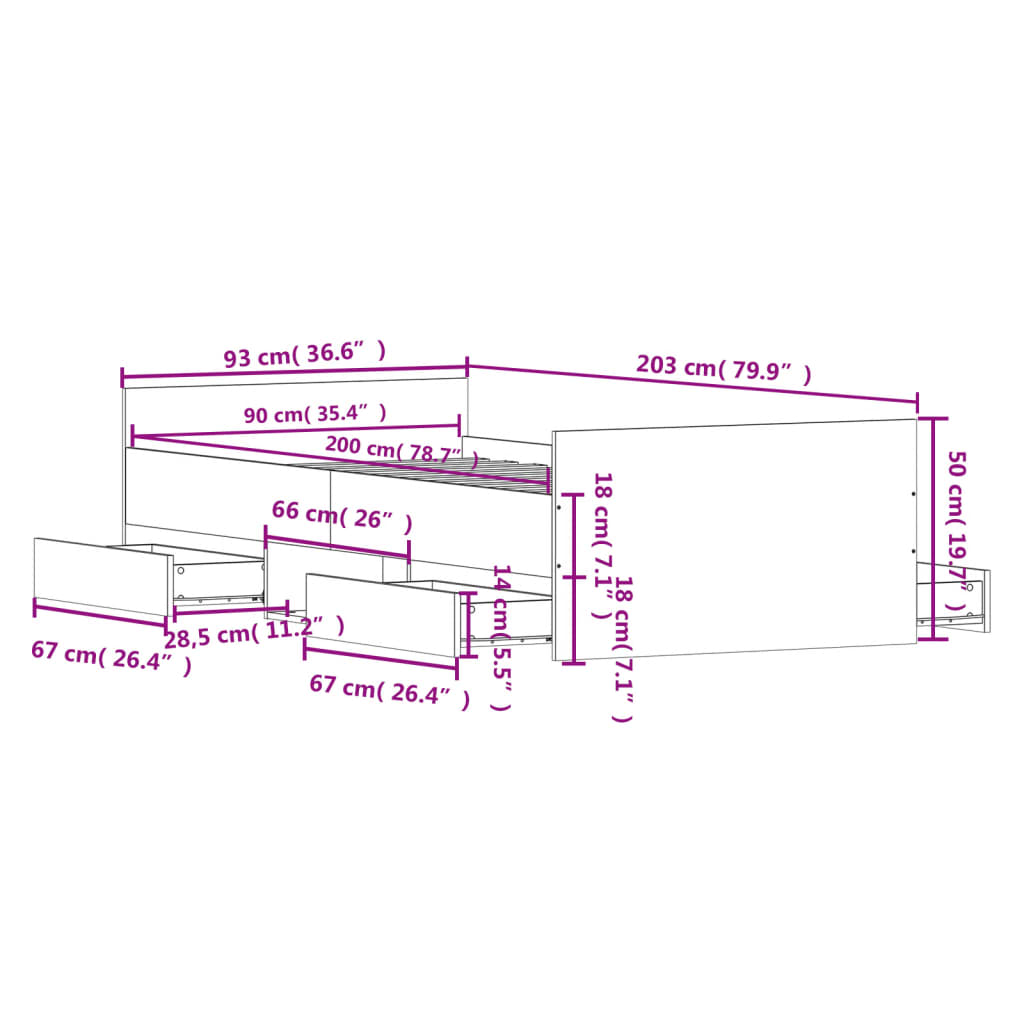 Bettgestell mit Kopf- und Fußteil Weiß 90x200 cm