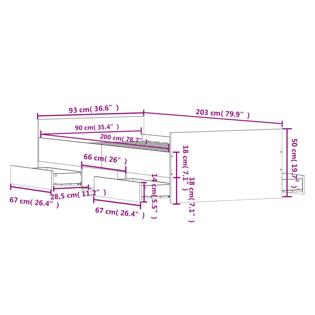 Bettgestell mit Kopf- und Fußteil Schwarz 90x200 cm