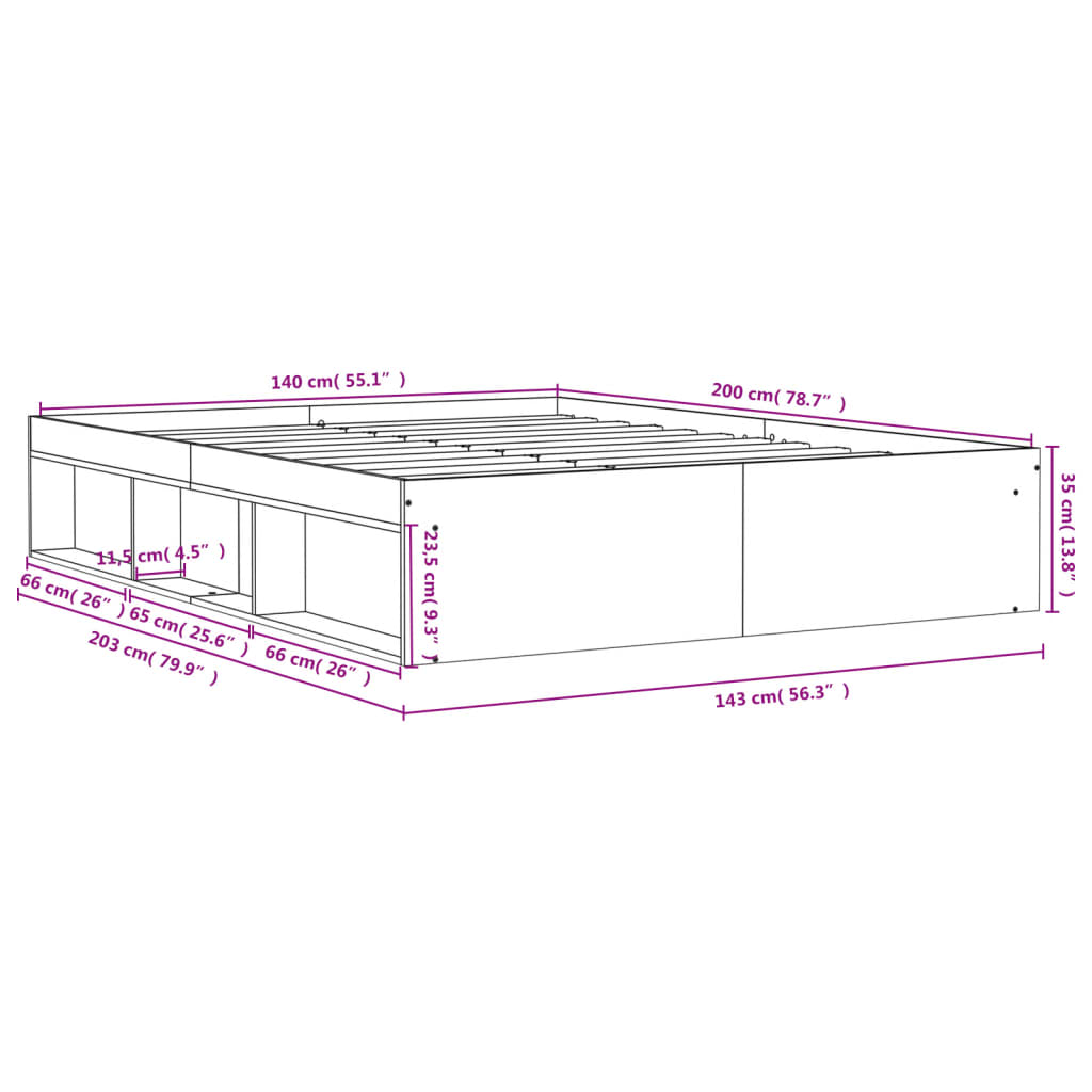 Bettgestell Betongrau 140x200 cm