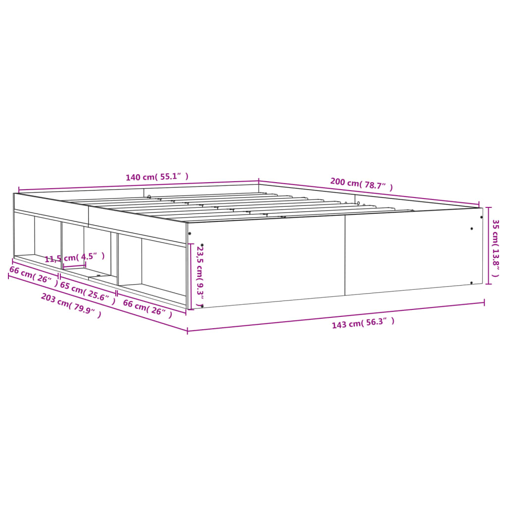 Bettgestell Grau Sonoma 140x200 cm