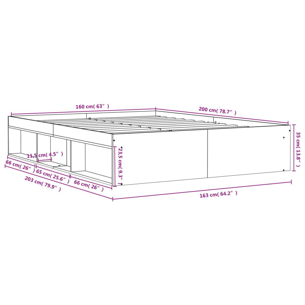 Bettgestell Betongrau 160x200 cm