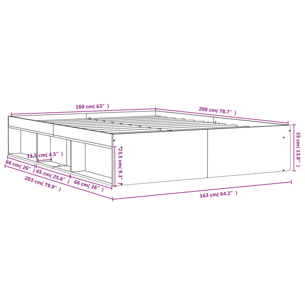 Bettgestell Grau Sonoma 160x200 cm