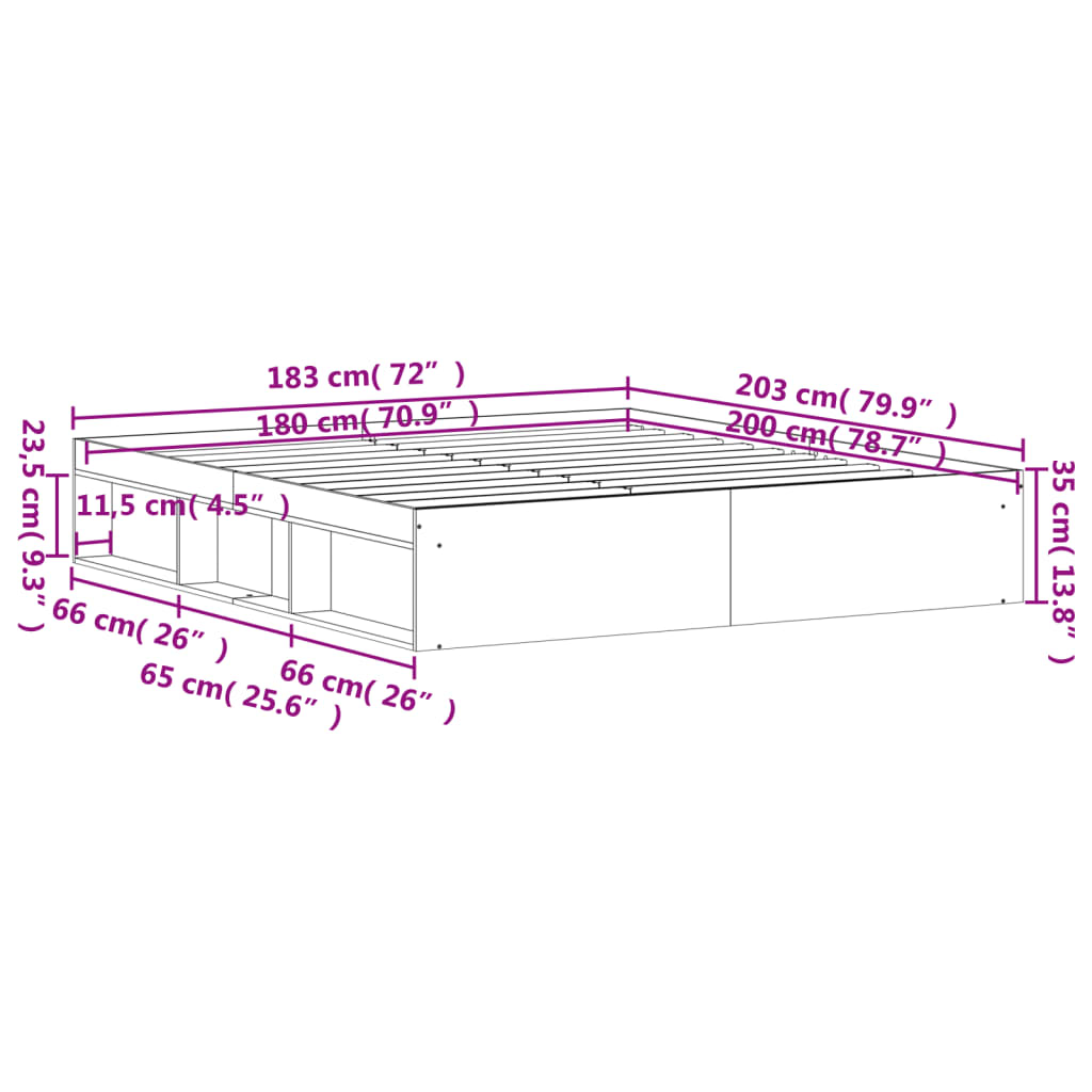 Bettgestell Betongrau 180x200 cm