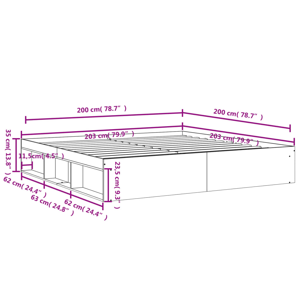 Bettgestell Weiß 200x200 cm