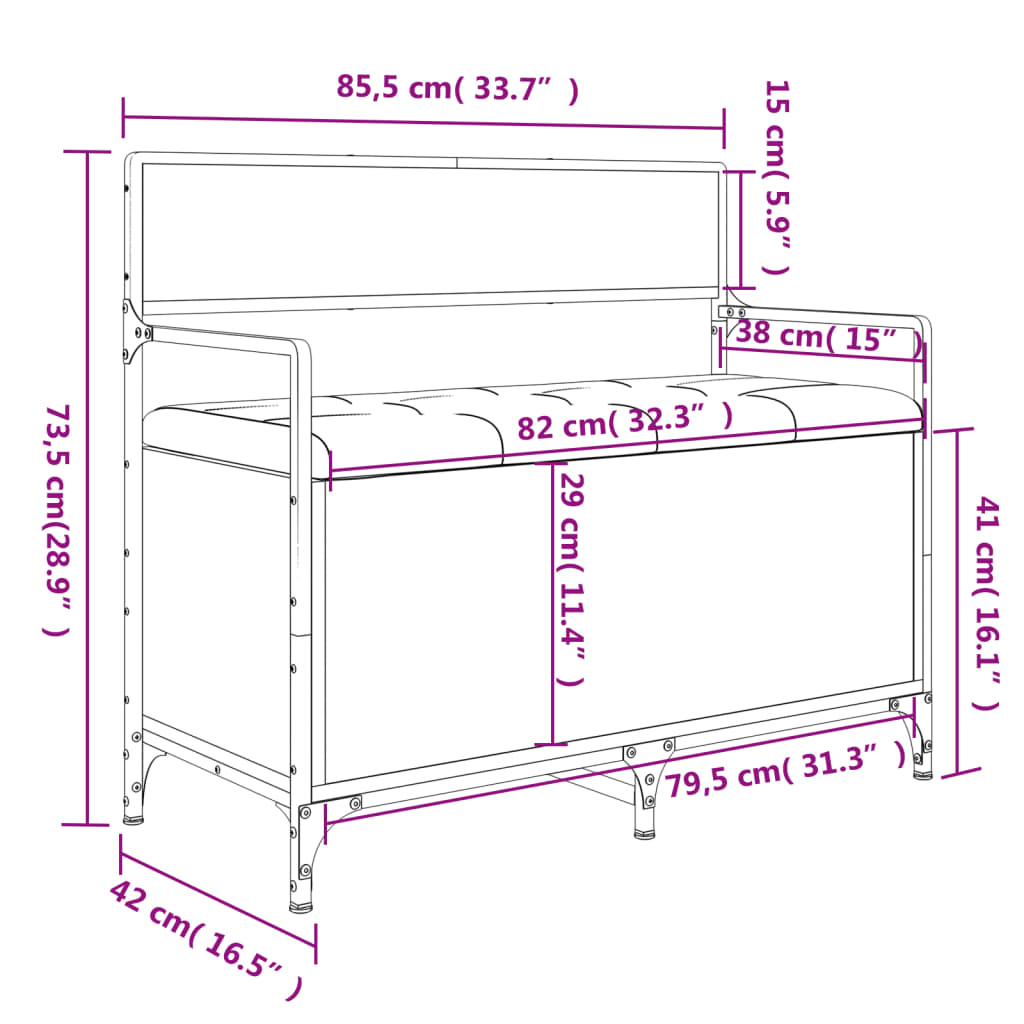 Sitzbank mit Stauraum Schwarz 85,5x42x73,5 cm Holzwerkstoff