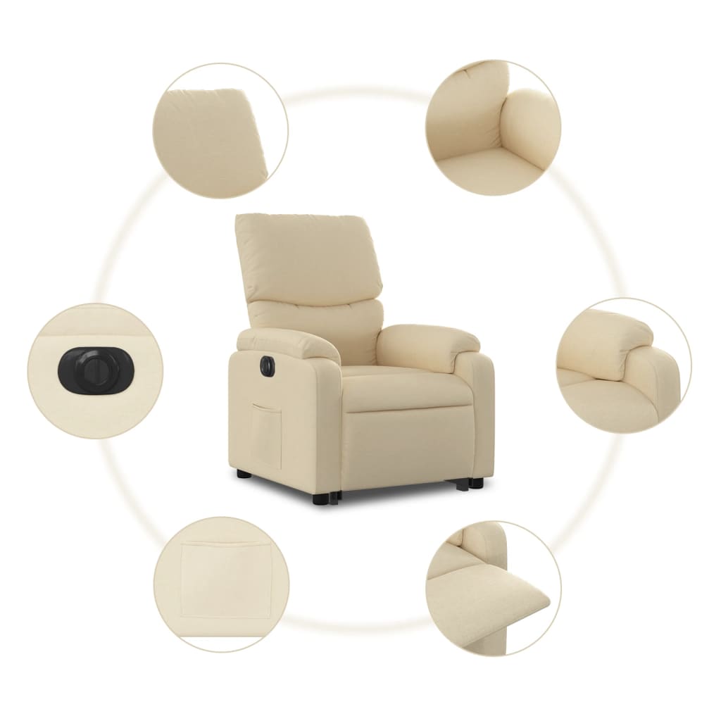 Relaxsessel mit Aufstehhilfe Elektrisch Creme Stoff