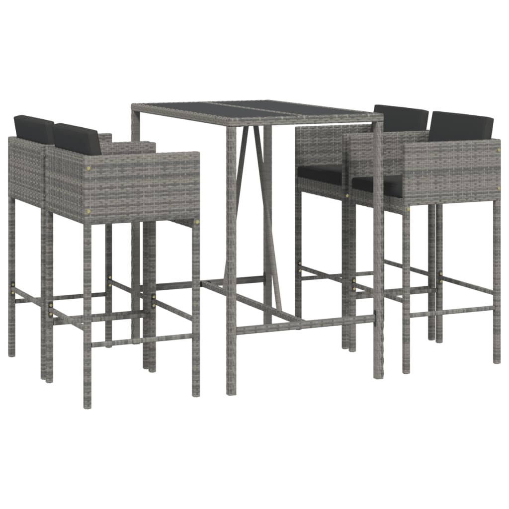 5-tlg. Gartenbar-Set mit Kissen Grau Poly Rattan