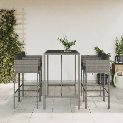 5-tlg. Gartenbar-Set mit Kissen Grau Poly Rattan