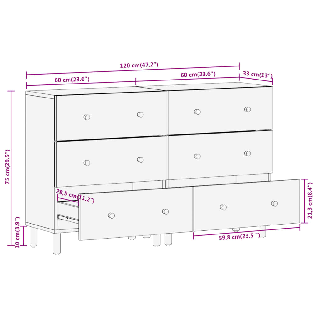 Beistellschränke 2 Stk. 60x33x75 cm Massivholz Mango