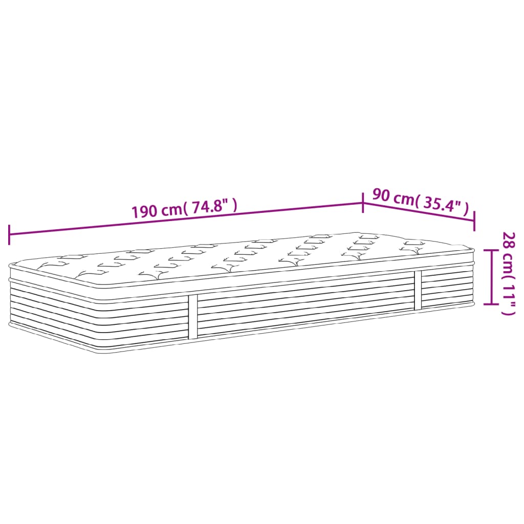 Pocket spring mattress Medium Plus 90x190 cm