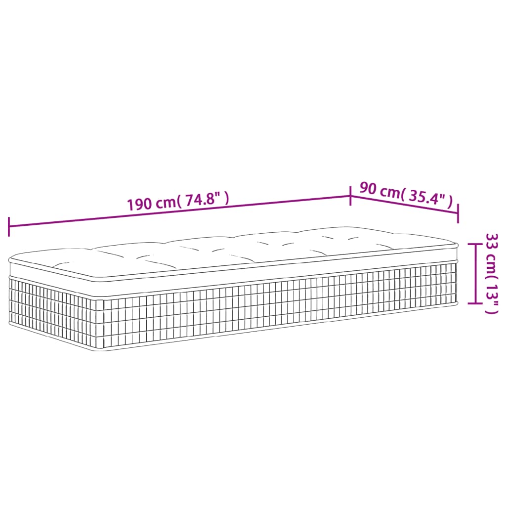 Pocket spring mattress medium firm 90x190 cm